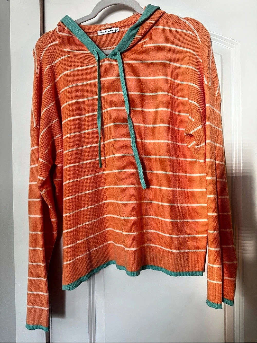 STACCATO Striped Hooded Sweater in Orange & Green Like New